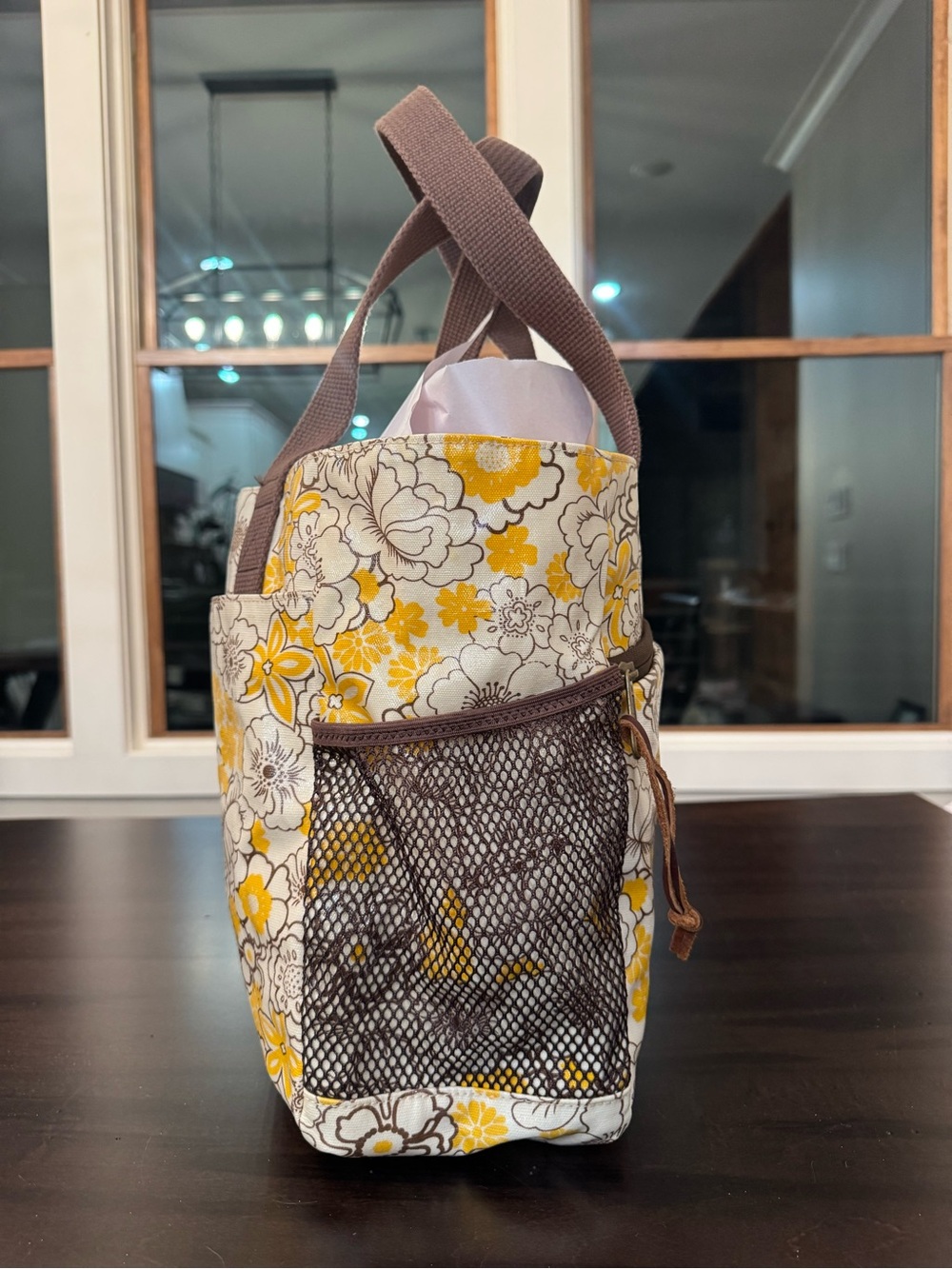 DULUTH Trading Co. Large Waterproof Yellow/Brown Floral Canvas Tote Bag 14X12X9 - Picture 2 of 11